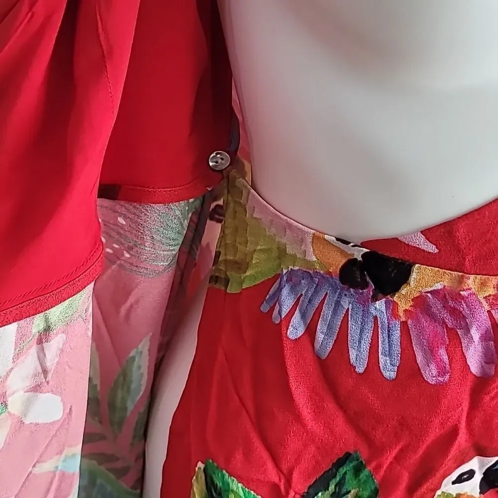 Farm Rio Red Macaw Wrap Dress - Picture 10 of 13